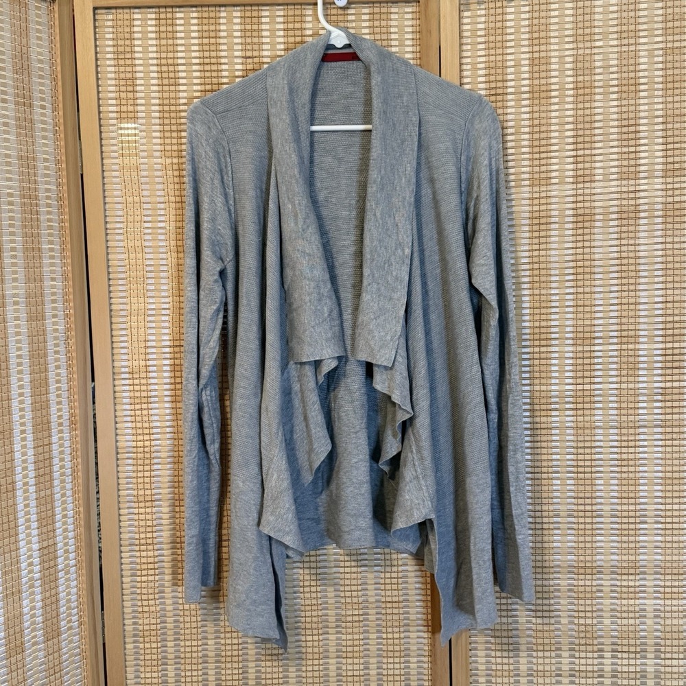 Red Womens L Gray Open Front Cardigan Asymmetrical Office Preppy Activewear